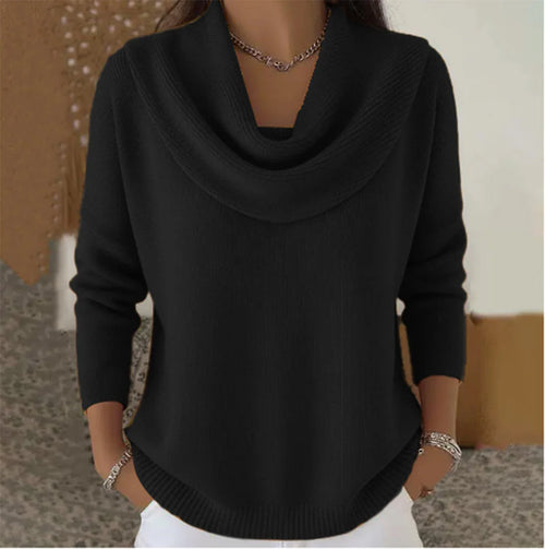 The Marylebone Drape Knit — styled with straight-leg jeans for smart casual wear