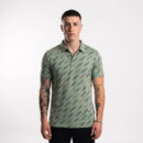 The Shoreditch Brushstroke Polo in beige — hand-painted brushstroke pattern on stretch knit polo
