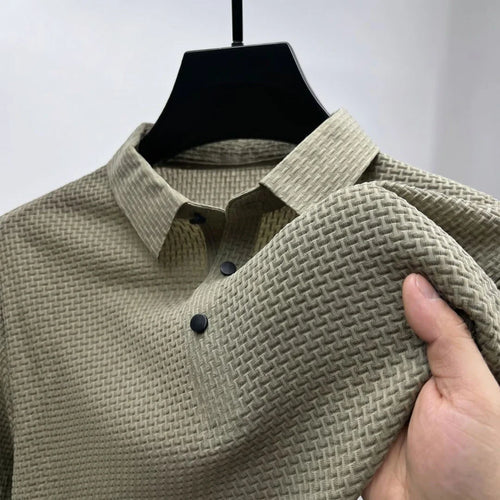 The Wimbledon Performance Polo in khaki — lightweight stretch polo for men