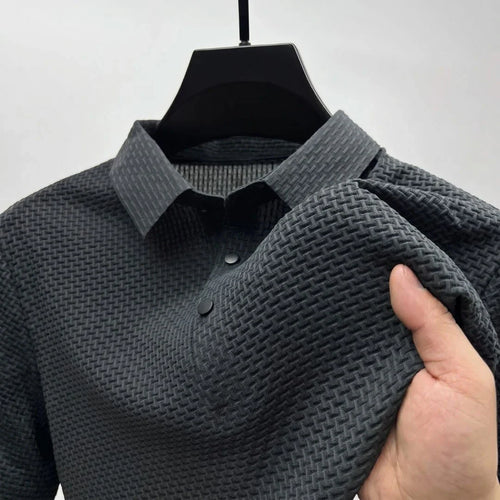 The Wimbledon Performance Polo in gray — stretch knit polo for office and weekend wear