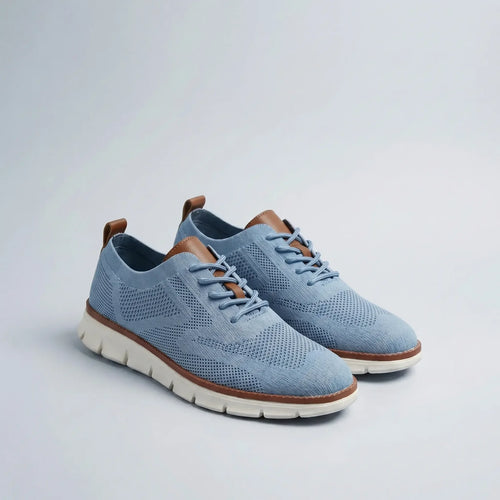 The Mayfair Knit Oxford Sneakers — close-up detail of knit upper texture and stitching