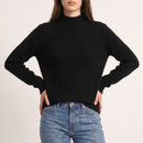 The Belgravia Merino Mock Neck in black — quiet, refined women's merino wool jumper