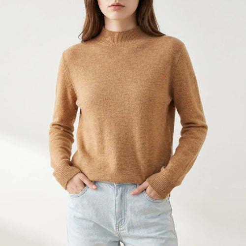 The Belgravia Merino Mock Neck in camel — women's 100% merino wool mock neck jumper from Ellsworth London