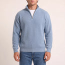 The Belgravia Half-Zip Knit in grey — durable shape-retaining knit jumper for men