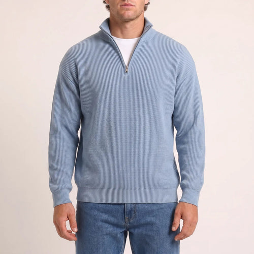 The Belgravia Half-Zip Knit in grey — durable shape-retaining knit jumper for men