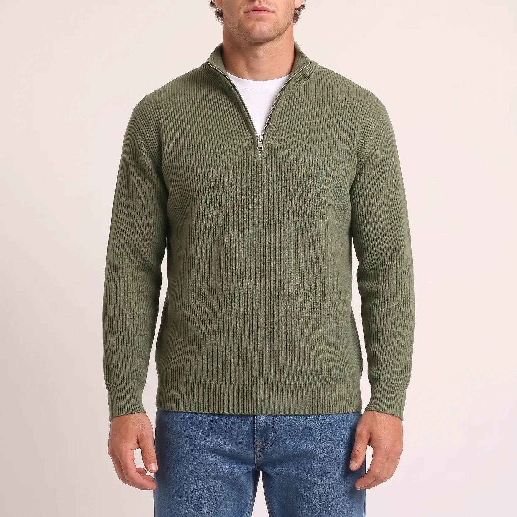 The Belgravia Half-Zip Knit in sage green — men's half-zip knit jumper from Ellsworth London