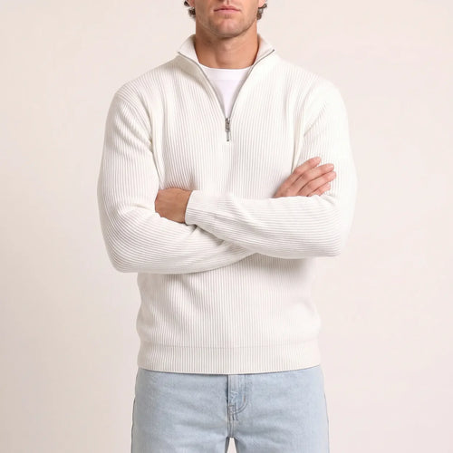 The Belgravia Half-Zip Knit in navy — relaxed-fit jumper that skims the body