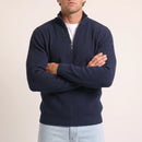 The Belgravia Half-Zip Knit in beige — quarter-zip men's jumper, smart casual styling