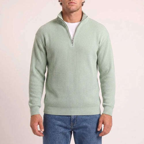 The Belgravia Half-Zip Knit — lifestyle view paired with chinos and loafers