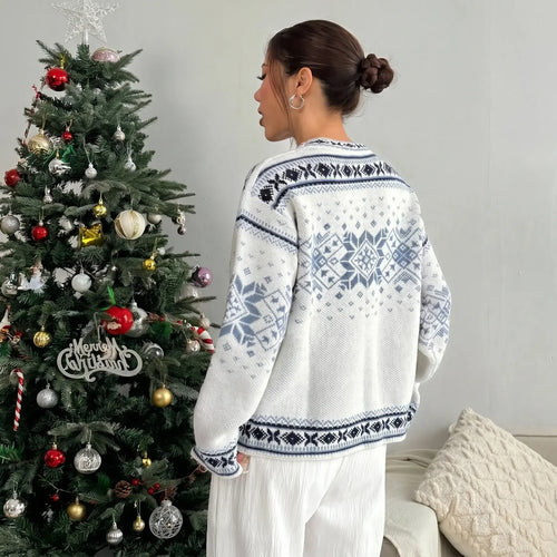 The Cotswold Snowflake Knit — styled with cream wide-leg trousers for winter weekends