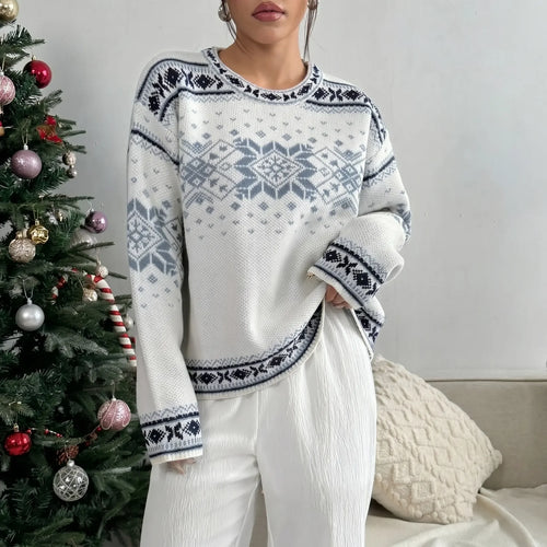 The Cotswold Snowflake Knit — ivory Fair Isle jumper with dusty blue snowflakes and navy border from Ellsworth London