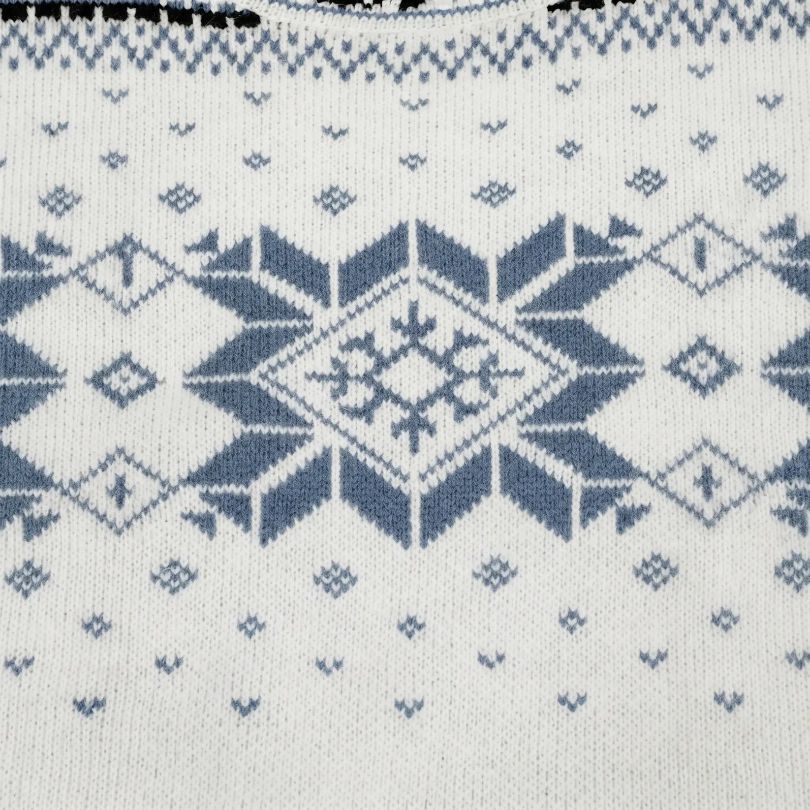 The Cotswold Snowflake Knit — close-up of the Fair Isle jacquard snowflake pattern